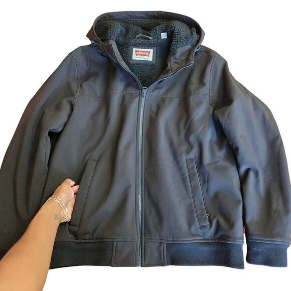 Levi's Men's Sherpa Hooded Jacket Size L Black Streetwear Grunge Skater Workwear - Picture 2 of 10